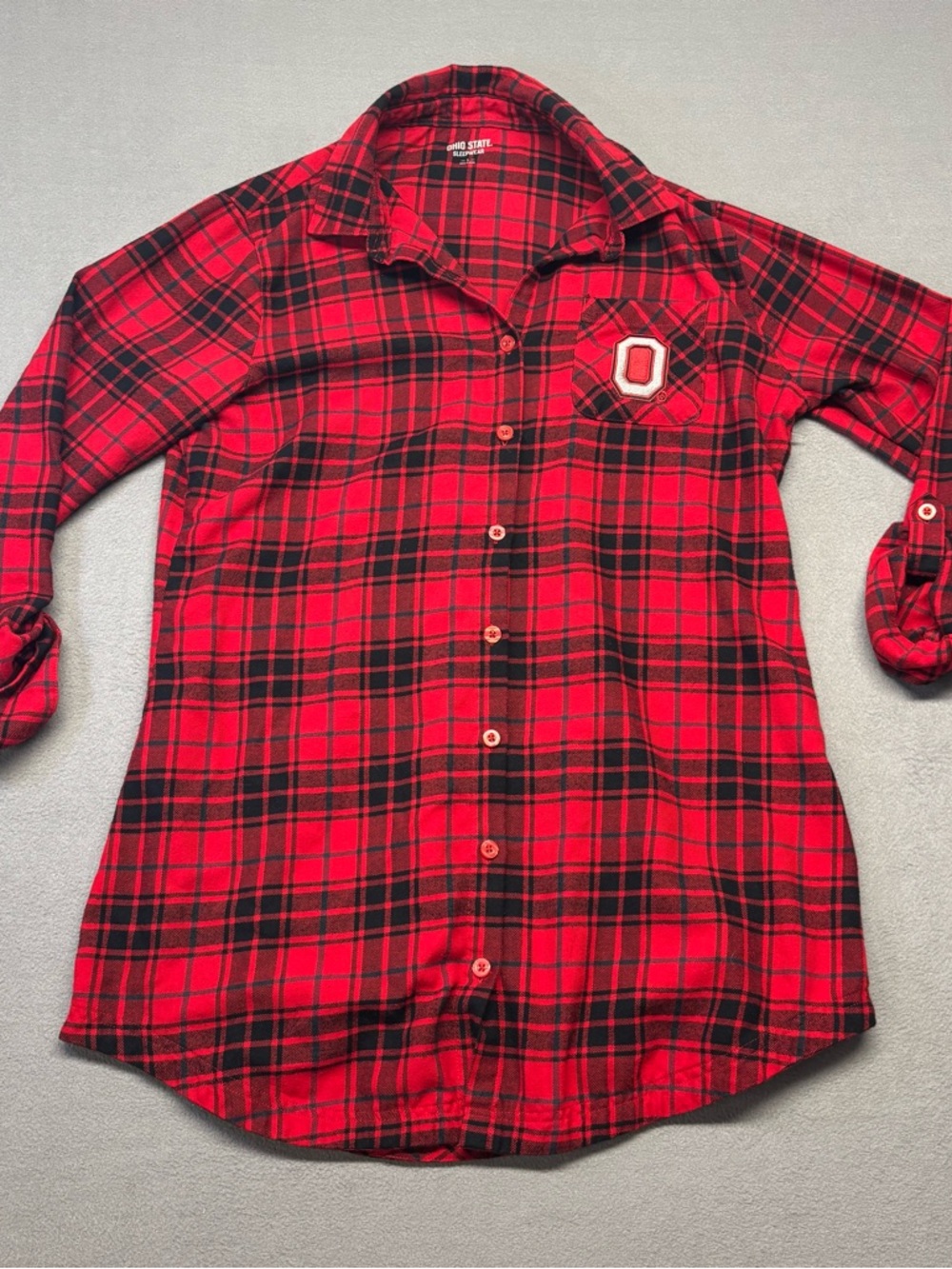 Women’s Ohio State Apparel Sleepwear Long Sleeve Plaid Red Size L